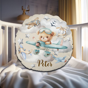 Aangepaste naam Pilot Teddy Bear Rond Kussen