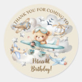Aangepaste Naam Pilot Teddy Bear Verjaardagsfeest Ronde Sticker (Voorkant)