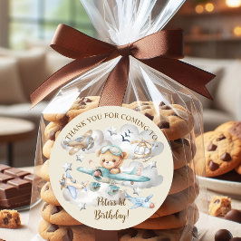 Aangepaste Naam Pilot Teddy Bear Verjaardagsfeest Ronde Sticker