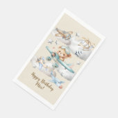 Aangepaste Naam Pilot Teddy Bear Verjaardagsfeest Servet (Hoek)