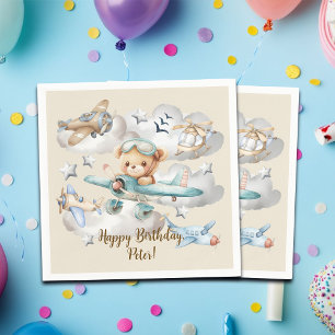 Aangepaste Naam Pilot Teddy Bear Verjaardagsfeest Servet