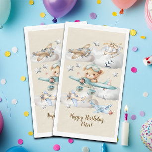 Aangepaste Naam Pilot Teddy Bear Verjaardagsfeest Servet