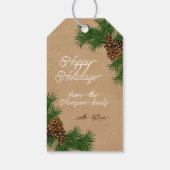 Aangepaste naam Pinecones Pine Branches Kraft Holi Cadeaulabel (Achterkant)