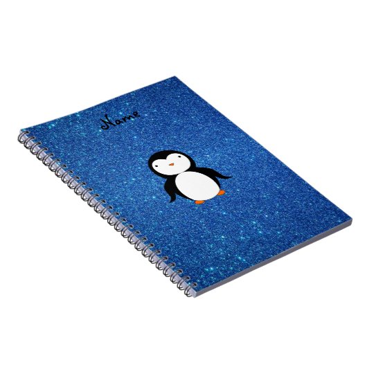 Aangepaste naam pinguïn blue glitter notitieboek (Rechterzijde)