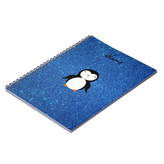 Aangepaste naam pinguïn blue glitter notitieboek (Linkerzijde)