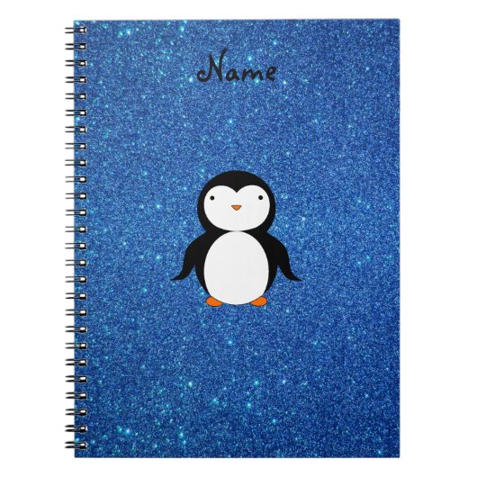 Aangepaste naam pinguïn blue glitter notitieboek (Voorkant)