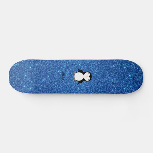 Aangepaste naam pinguïn blue glitter persoonlijk skateboard (Horizontaal)