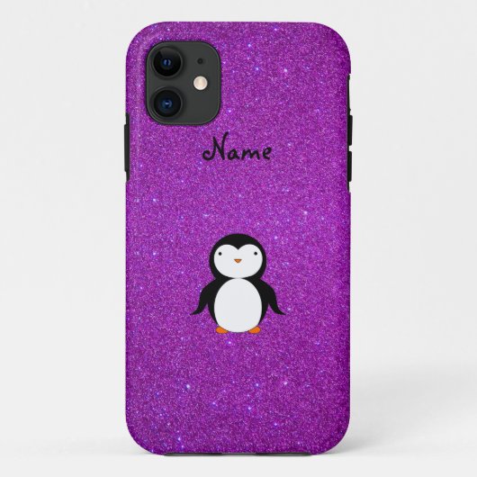 Aangepaste naam pinguïn paarse glitter Case-Mate iPhone case (Achterkant)