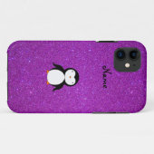 Aangepaste naam pinguïn paarse glitter Case-Mate iPhone case (Achterkant (horizontaal))