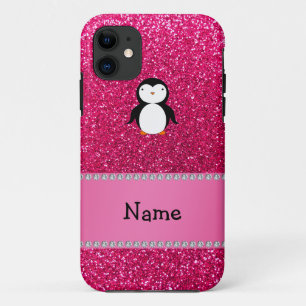 Aangepaste naam pinguïn roze glitter Case-Mate iPhone case