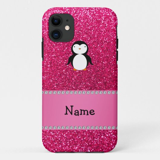 Aangepaste naam pinguïn roze glitter Case-Mate iPhone case (Achterkant)