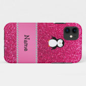 Aangepaste naam pinguïn roze glitter Case-Mate iPhone case (Achterkant (horizontaal))