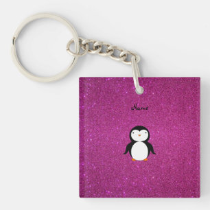 Aangepaste naam pinguïn roze glitter sleutelhanger