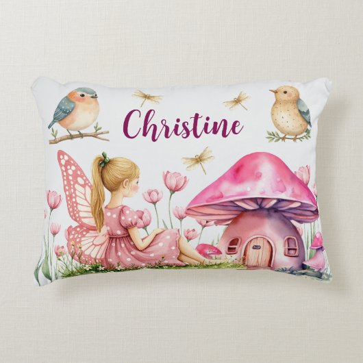 Aangepaste naam Pink Fairy Mushrooms Accent Kussen (Voorkant)