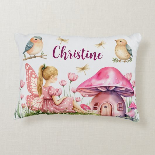 Aangepaste naam Pink Fairy Mushrooms Accent Kussen (Achterkant)