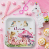 Aangepaste naam Pink Fairy Mushrooms Papieren Bordje (Feest)
