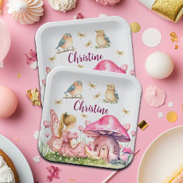 Aangepaste naam Pink Fairy Mushrooms Papieren Bordje