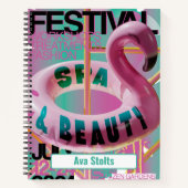 Aangepaste naam Pink Flamingo Float Notitieboek (Voorkant)