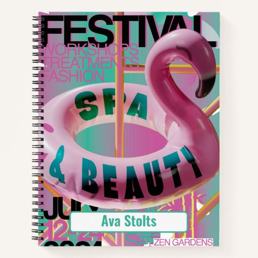 Aangepaste naam Pink Flamingo Float Notitieboek (Voorkant)