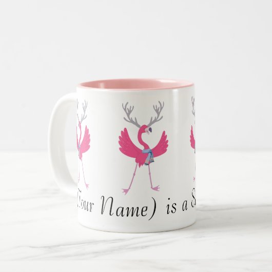Aangepaste Naam Pink Flamingo Santa's Helpers Tweekleurige Koffiemok (Voorkant links)