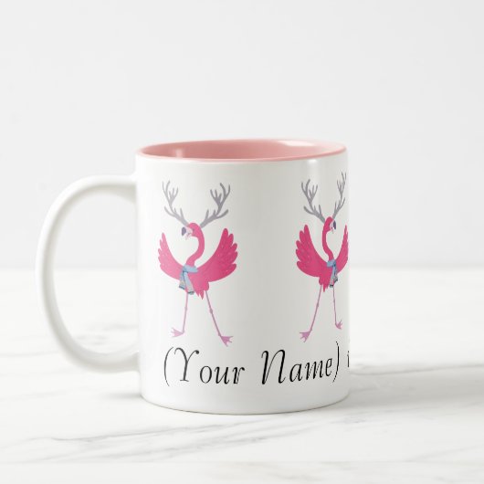 Aangepaste Naam Pink Flamingo Santa's Helpers Tweekleurige Koffiemok (Links)