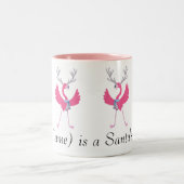 Aangepaste Naam Pink Flamingo Santa's Helpers Tweekleurige Koffiemok (Center)