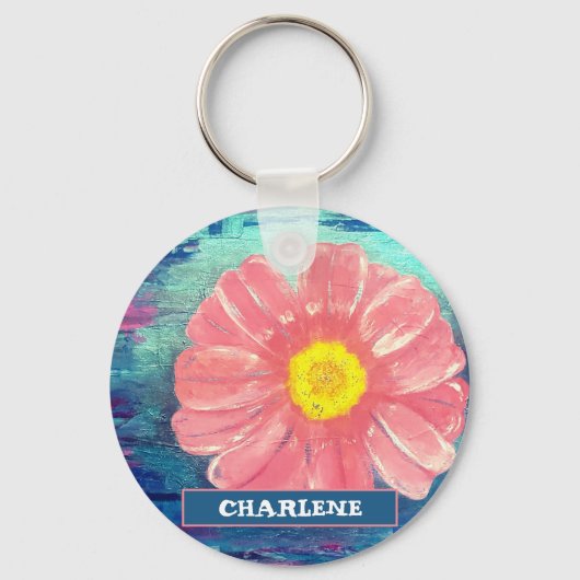 Aangepaste naam PINK Flower Acrylic Painting Sleutelhanger (Voorkant)