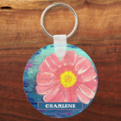 Aangepaste naam PINK Flower Acrylic Painting Sleutelhanger (Voorkant)