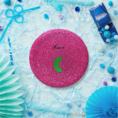 Aangepaste naam pink roze glitter papieren bordje (Feest)