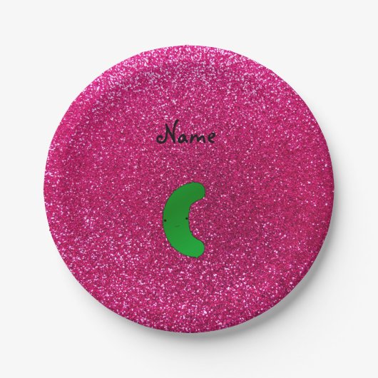 Aangepaste naam pink roze glitter papieren bordje (Voorkant)