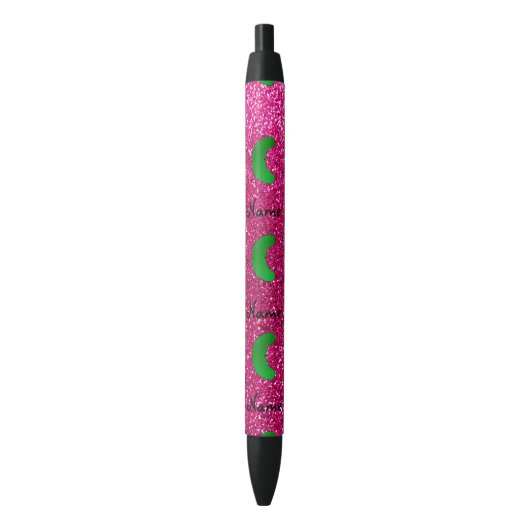 Aangepaste naam pink roze glitter zwarte inkt pen (Voorkant Verticaal)