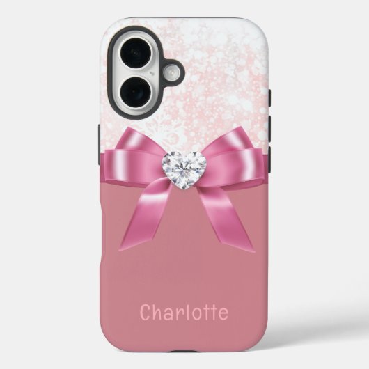 Aangepaste Naam Pink Snowflake Ribbon iPhone 16 Ho Case-Mate iPhone Case (Achterkant)