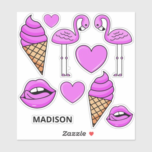 Aangepaste naam Pink Summer Things Sticker (Vel)