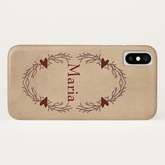 Aangepaste naam Pip Berry Hearts iPhone X Hoesje (Achterkant (horizontaal))