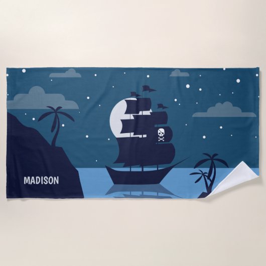 Aangepaste naam Pirate Ship bestrand handdoek (Voorkant)