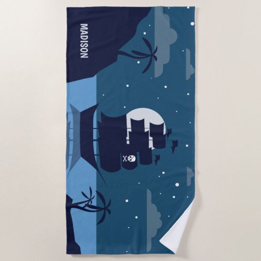 Aangepaste naam Pirate Ship bestrand handdoek (Voorkant)