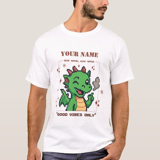 Aangepaste naam Pixel Dragon T-shirt — Retro 8-Bit (Voorkant)