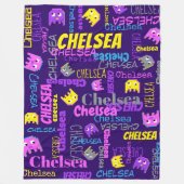 Aangepaste naam pixel gaming roze paarse geel meis fleece deken (Voorkant)