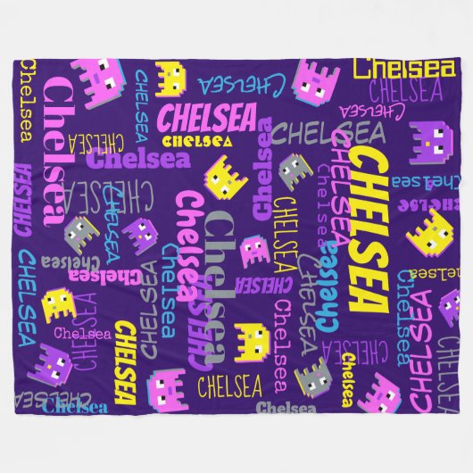 Aangepaste naam pixel gaming roze paarse geel meis fleece deken (Voorkant (Horizontaal))