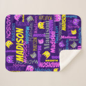 Aangepaste naam pixel gaming roze paarse geel meis sherpa deken (Voorkant (horizontaal))