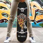 Aangepaste naam Pizza Skeleton Hand Persoonlijk Skateboard<br><div class="desc">Pizza Skeleton Hand Custom Name skateboard</div>