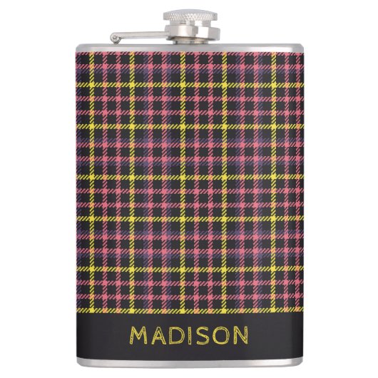 Aangepaste naam Plaid / Tartan Patroon Heupfles (Voorkant)