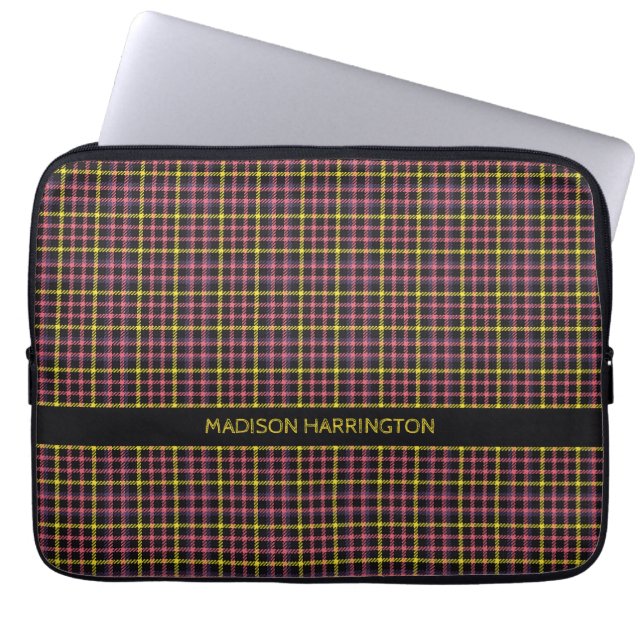 Aangepaste naam Plaid / Tartan Patroon Laptop Sleeve (Voorkant)