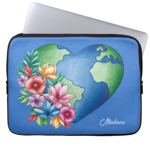 Aangepaste naam Planet Earth Heart Laptop Sleeve