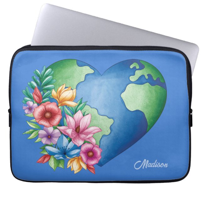 Aangepaste naam Planet Earth Heart Laptop Sleeve (Voorkant)