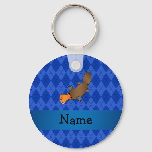 Aangepaste naam platypus blue argyle sleutelhanger (Voorkant)