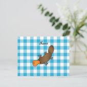 Aangepaste naam platypus blue checkers briefkaart (Staand voorkant)