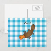 Aangepaste naam platypus blue checkers briefkaart (Voorkant / Achterkant)