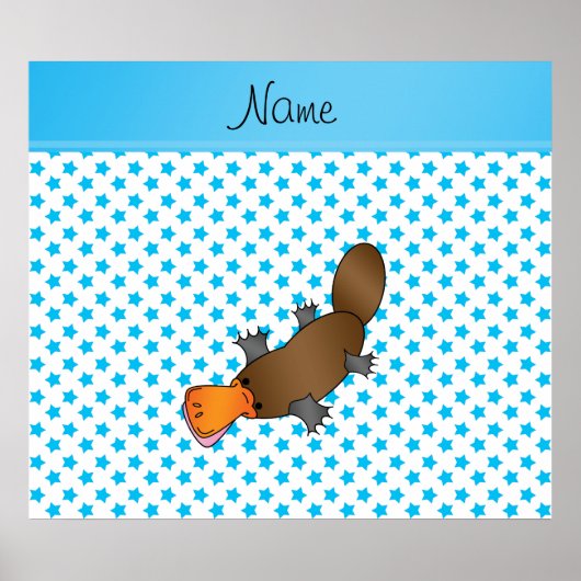Aangepaste naam platypus witte blauwe sterren poster (Voorkant)