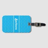 Aangepaste naam Polka Dot Blauw en Wit Bagagelabel (Voorkant (horizontaal))